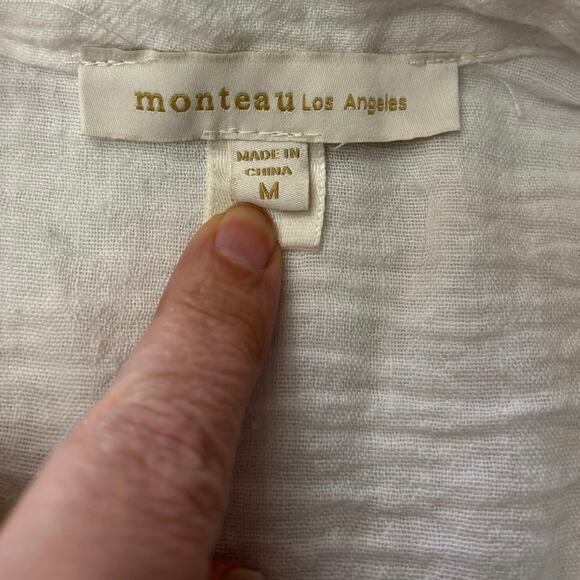 Monteau Los Angeles Sz Med Womens White Linen with Pearl Buttons Shirt - Picture 3 of 7